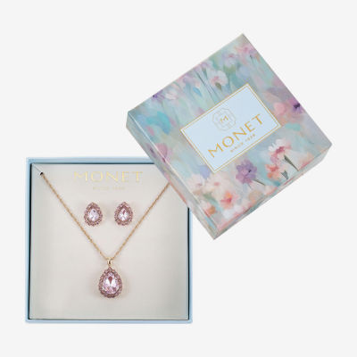 Monet Jewelry Gold Tone Pink Glass Gold Tone Pear 2-pc. Jewelry Set
