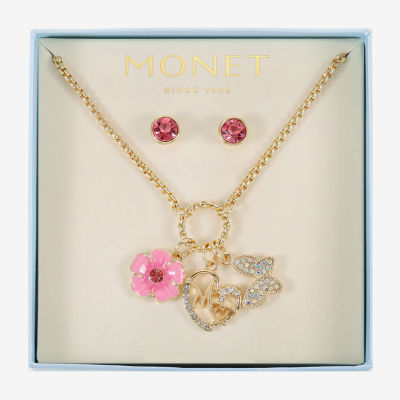 Monet Jewelry Gold Tone Mom Glass Gold Tone Butterfly Flower Heart 2-pc. Jewelry Set