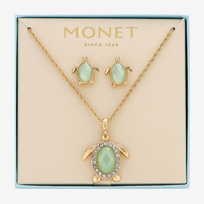 Monet Jewelry Gold Tone Turtle Green Glass Gold Tone 2-pc. Jewelry Set