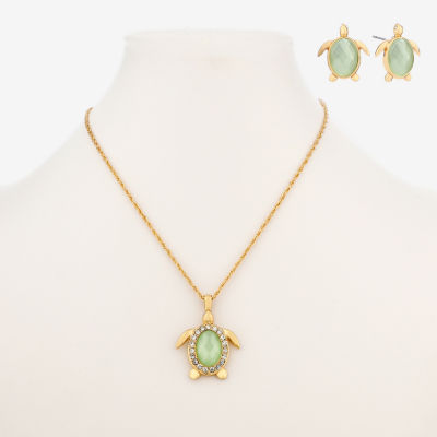 Monet Jewelry Gold Tone Turtle Green Glass Gold Tone 2-pc. Jewelry Set