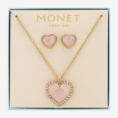Monet Jewelry Gold Tone Pink Glass Gold Tone Heart 2-pc. Jewelry Set