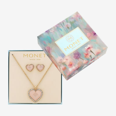Monet Jewelry Gold Tone Pink Glass Gold Tone Heart 2-pc. Jewelry Set