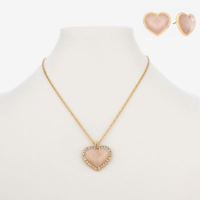 Monet Jewelry Gold Tone Pink Glass Gold Tone Heart 2-pc. Jewelry Set