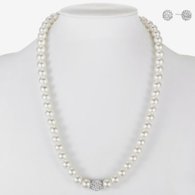 Monet Jewelry Gold Tone White Glass Simulated Pearl Gold Tone Round 2-pc. Jewelry Set