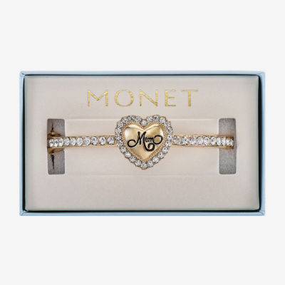 Monet Jewelry Gold Tone Mom Womens Glass Gold Tone Heart Bangle Bracelet