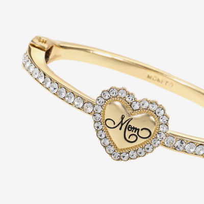 Monet Jewelry Gold Tone Mom Womens Glass Gold Tone Heart Bangle Bracelet