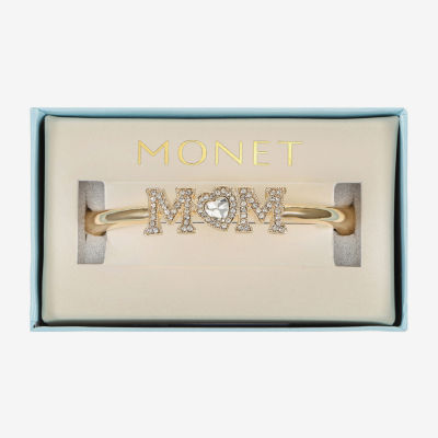 Monet Jewelry Gold Tone Mom Womens Glass Gold Tone Heart Bangle Bracelet