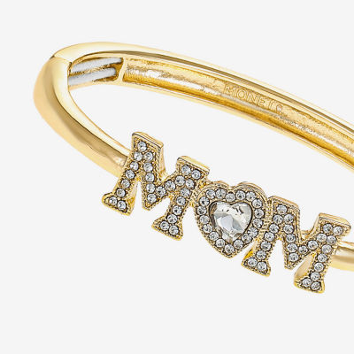 Monet Jewelry Gold Tone Mom Womens Glass Gold Tone Heart Bangle Bracelet