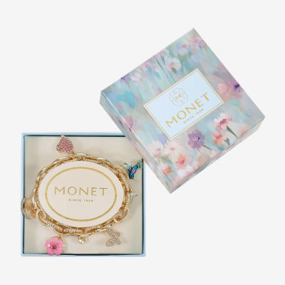 Monet Jewelry Gold Tone Mom Womens Multi Color Glass Gold Tone Butterfly Flower Heart Charm Bracelet