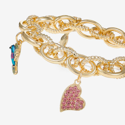 Monet Jewelry Gold Tone Mom Womens Multi Color Glass Gold Tone Butterfly Flower Heart Charm Bracelet