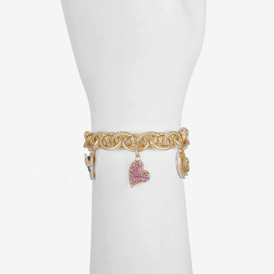 Monet Jewelry Gold Tone Mom Womens Multi Color Glass Gold Tone Butterfly Flower Heart Charm Bracelet