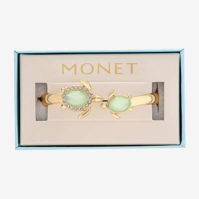 Monet Jewelry Gold Tone Turtle Pink Glass Gold Tone Bangle Bracelet