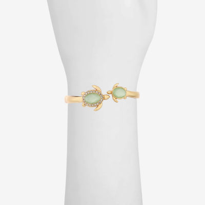 Monet Jewelry Gold Tone Turtle Pink Glass Gold Tone Bangle Bracelet