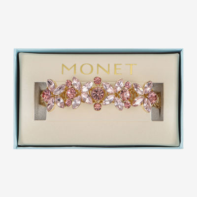 Monet Jewelry Gold Tone Womens Pink Glass Gold Tone Flower Bangle Bracelet