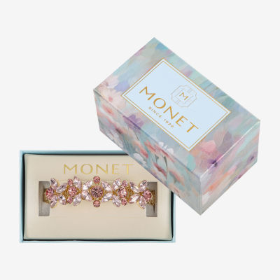 Monet Jewelry Gold Tone Womens Pink Glass Gold Tone Flower Bangle Bracelet