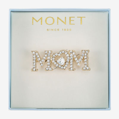 Monet Jewelry Gold Tone Mom Glass Heart Brooch