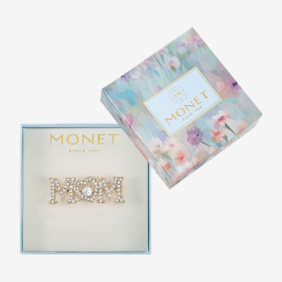 Monet Jewelry Gold Tone Mom Glass Heart Brooch