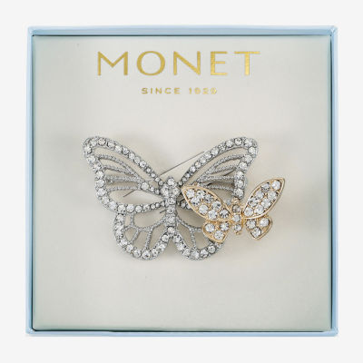 Monet Jewelry Two Tone Glass Butterfly Brooch