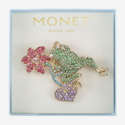 Monet Jewelry Gold Tone Frog Multi Color Glass Animal Brooch