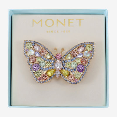 Monet Jewelry Gold Tone Multi Color Glass Butterfly Brooch