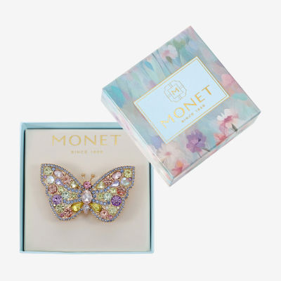 Monet Jewelry Gold Tone Multi Color Glass Butterfly Brooch