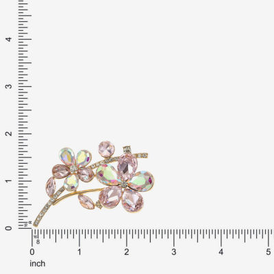Monet Jewelry Gold Tone Pink Glass Flower Brooch