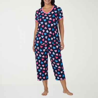 Cuddl Duds Womens Plus V-Neck Short Sleeve 2-pc. Pajama Sets