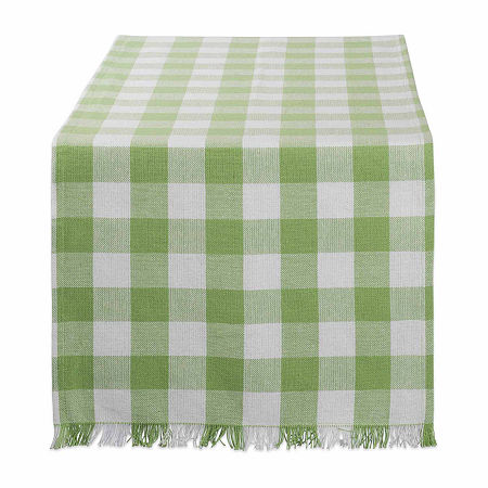 Design Imports Bright Green Heavyweight Check Fringed Table Runners, One Size, Green