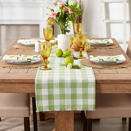 Design Imports Bright Green Heavyweight Check Fringed Table Runners, One Size, Green