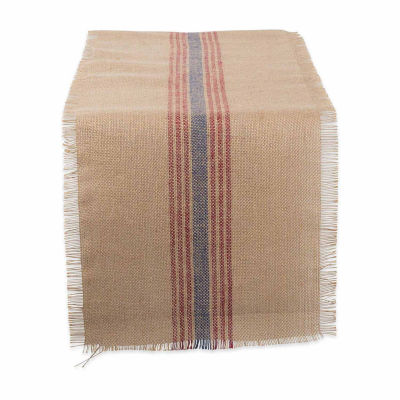 Design Imports French Blue / Barn Red Middle Stripe Burlap Table Runner