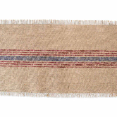 Design Imports French Blue / Barn Red Middle Stripe Burlap Table Runner