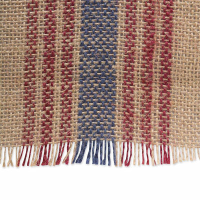 Design Imports French Blue / Barn Red Middle Stripe Burlap Table Runner