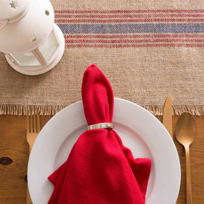 Design Imports French Blue / Barn Red Middle Stripe Burlap Table Runner