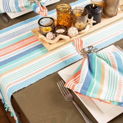 Design Imports Seashore Stripe Fringed Table Runner