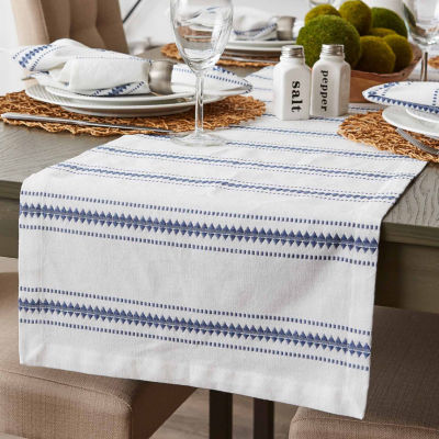 Design Imports French Blue Zig Dobby Stripe Table Runner