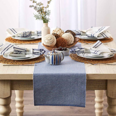 Design Imports Stonewash Blue/White 2-Tone Ribbed Table Runner