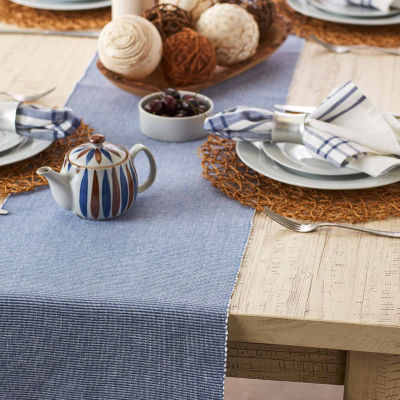 Design Imports Stonewash Blue/White 2-Tone Ribbed Table Runner