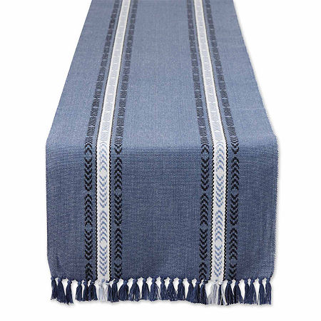 Design Imports French Blue Dobby Striped Fringe Ribbed Table Runners, One Size, Blue