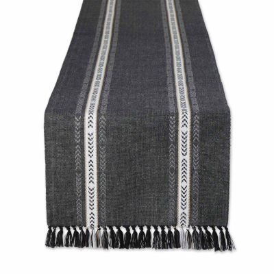 Design Imports Dobby Striped Fringe Ribbed Table Runners