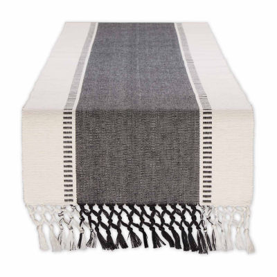 Design Imports Black Dobby Stripe Ribbed Table Runner