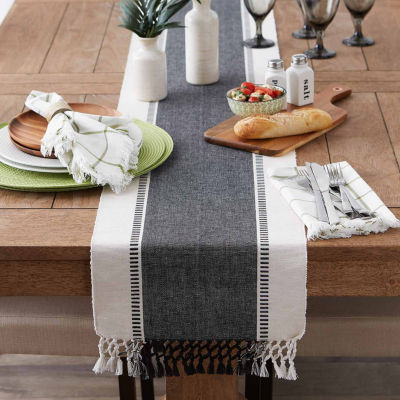 Design Imports Black Dobby Stripe Ribbed Table Runner