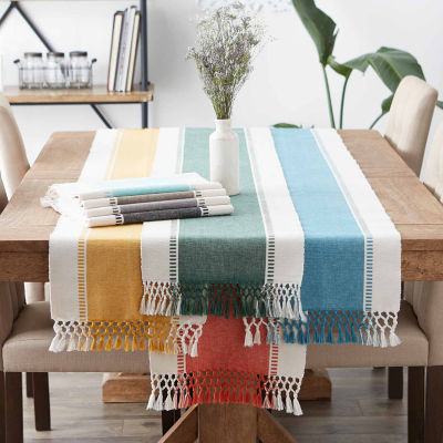 Design Imports Black Dobby Stripe Ribbed Table Runner