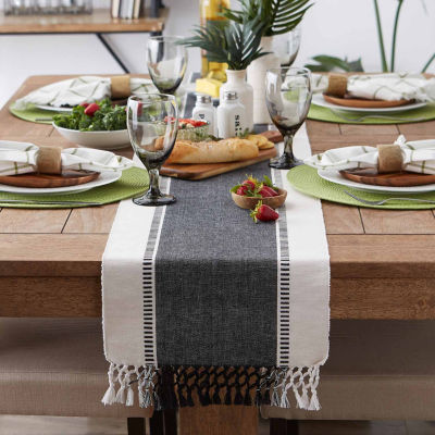 Design Imports Black Dobby Stripe Ribbed Table Runner