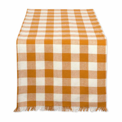 Design Imports Pumpkin Spice Heavyweight Check Fringed Table Runner