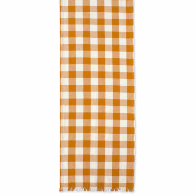 Design Imports Pumpkin Spice Heavyweight Check Fringed Table Runner
