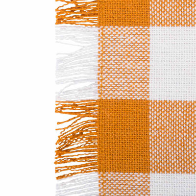 Design Imports Pumpkin Spice Heavyweight Check Fringed Table Runner