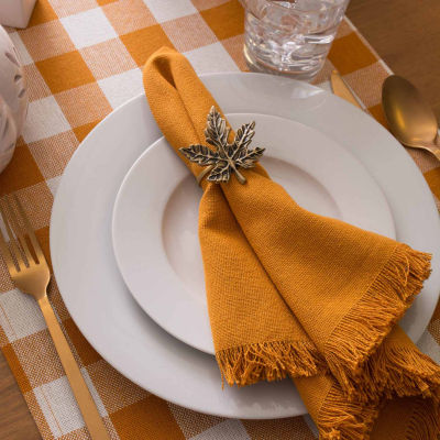 Design Imports Pumpkin Spice Heavyweight Check Fringed Table Runner