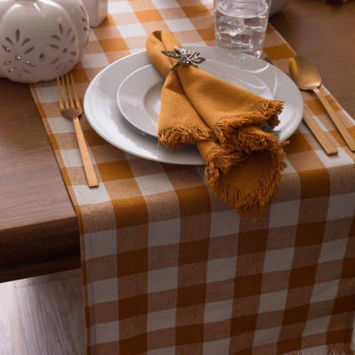 Design Imports Pumpkin Spice Heavyweight Check Fringed Table Runner
