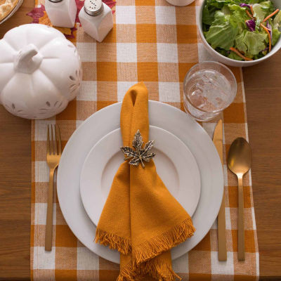 Design Imports Pumpkin Spice Heavyweight Check Fringed Table Runner