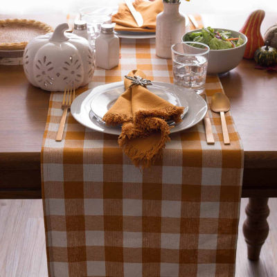 Design Imports Pumpkin Spice Heavyweight Check Fringed Table Runner